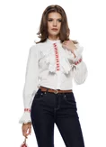 Camasa dama Fofy alba premium cu jabou si banda florala traditionala picture - 1