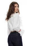 Camasa dama Fofy alba premium cu jabou si banda florala traditionala picture - 2