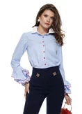 Camasa dama Fofy premium din bumbac cu volane elaborate si accente rosii picture - 1