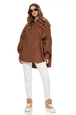 Camasa dama maro din bumbac premium croi larg usor asimetrica