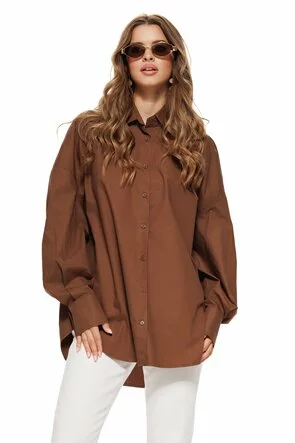 Camasa dama maro din bumbac premium croi larg usor asimetrica