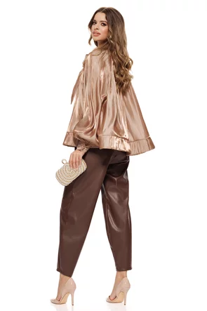 Camasa dama mocca mouse din organza sidefata premium cu fundita