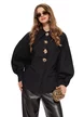 Camasa dama neagra eleganta din bumbac premium cu accesorii maxi aurii