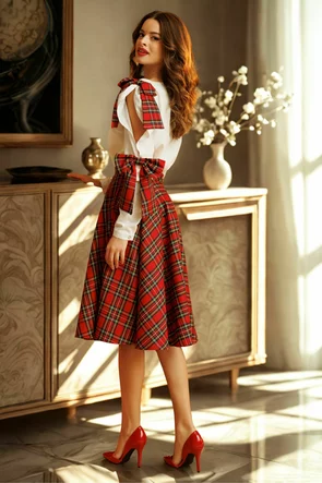 Camasa dama office Fofy din bumbac alba , maneca despicata si fundite in carouri