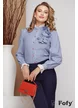 Camasa dama office Fofy din bumbac bleumarin cu dungi si floare 3D spiralata