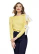 Camasa dama office Fofy din bumbac galbena cu dungi , maneca despicata si fundite