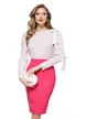 Camasa dama office Fofy din bumbac roz cu dungi , maneca despicata si fundite