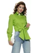 Camasa dama office Fofy din bumbac verde lime cu  funda supradimensionata in talie brosa decorativa la guler