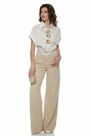 Camasa dama premium alba din vascoza cu bumbac aplicatii metalice sofisticate