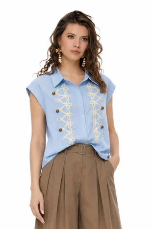 Camasa dama premium baby bleu din bumbac 100% brandemburguri officer