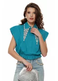 Camasa dama premium cu guler ascutit accesorizat cu cristale picture - 1