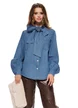 Camasa eleganta dama din blug fin cu funda si brosa de floare detasabila