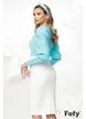 Camasa Fofy dama eleganta aqua cu mansete late si nasturi cu strass