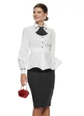 Camasa Fofy eleganta alba cu nasturi negrii, peplum, cordon si jabou detasabil cu buline picture - 1