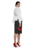 Camasa Fofy eleganta alba cu nasturi negrii, peplum, cordon si jabou detasabil cu buline picture - 2