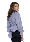 Camasa Fofy eleganta albastra in carouri fine cu nasturi rosii, peplum si cordon detasabil picture - 2