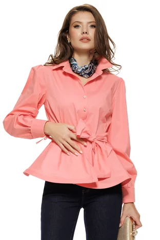 Camasa Fofy eleganta somon cu nasturi decorativi aurii cu strass, peplum, cordon detasabil