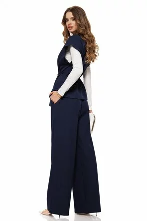 Compleu dama bleumarin cu pantalon drept si si vesta petrecuta