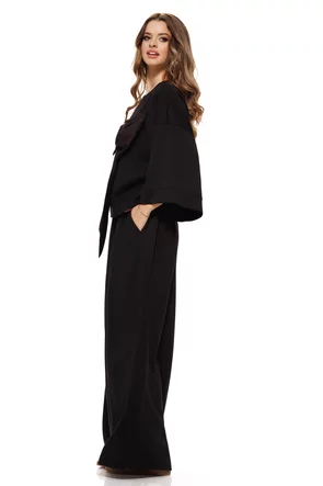 Compleu dama din bumbac premium negru pantalon si bluza cu funda