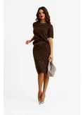 Compleu dama elegant din tricot maro premium fusta midi si pulover cu cristale maxi picture - 1