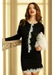 Compleu dama elegant negru premium fusta  si jacheta cu insertii de dantela si nasturi perla