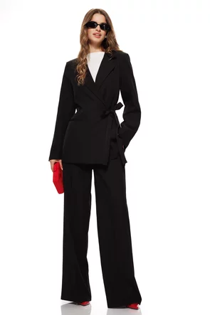 Compleu dama elegant negru sacou cu inchidere intr-o parte si pantalon drept cu talie inalta