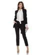 Compleu dama elegant negru sacou cu revere si cordon pantalon conic