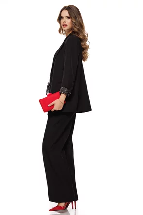 Compleu dama elegant negru sacou si pantalon detalii cu buline