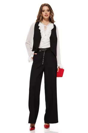 Compleu dama elegant negru vesta cu pantalon larg si curea