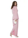 Compleu dama elegant roz cu fronseuri in talie accesoriu auriu pantalon wide cu pense picture - 2