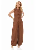 Compleu dama elegant teracota cu pantalon larg si bluza tunica cu brandemburguri picture - 1