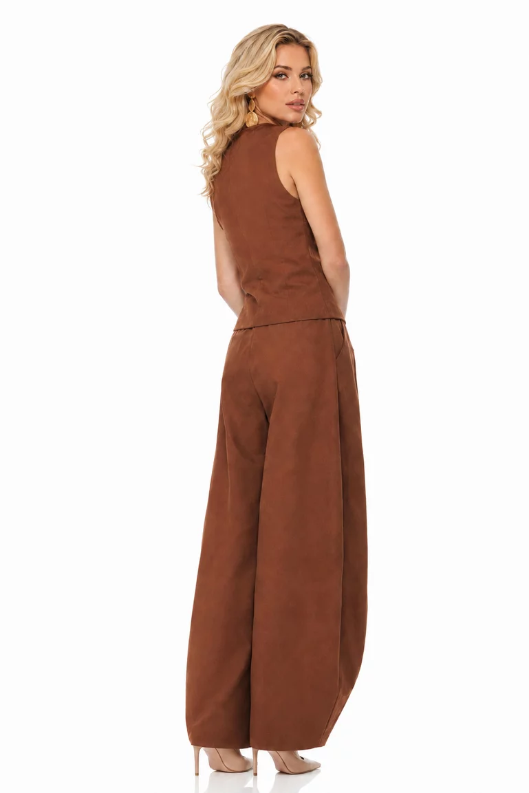 Compleu dama elegant teracota cu pantalon larg si bluza tunica cu brandemburguri picture - 2
