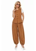 Compleu dama elegant teracota cu pantaloni salvar si bluza cu brandemburguri brodate picture - 1
