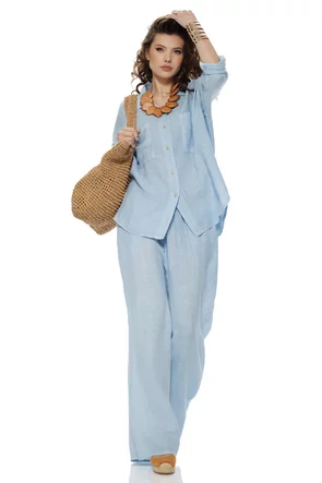 Compleu dama premium baby blue din in 100% camasa si pantalon