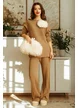 Compleu dama premium bej cu pantalon larg si pulover maneca fluture