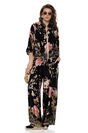 Compleu dama premium din matase naturala si vascoza satinata imprimeu luxury baroc floral maxi