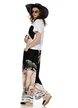 Compleu dama premium din matase naturala si vascoza satinata pantalon si tricou imprimeu Amalfi