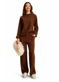 Compleu dama premium gros maro cu pantalon cu buzunare si pulover cu nasturi aurii picture - 1