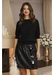 Compleu dama premium negru cu fusta mini piele eco cu paiete maxi si pulover in ton