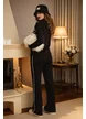 Compleu dama premium negru cu pantalon si pulover cu flori cu paiete