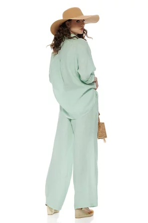Compleu dama premium verde menta din in 100% camasa si pantalon
