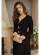Compleu dama tricotat premium negru jacheta cu peplum si capse bijuterie rochie plisata