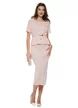 Compleu dama tricotat premium roz bluza petrecuta cu nasturi curea si fusta conica midi