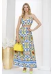 Compleu de vara fusta lunga cu bustiera imprimeu Amalfi
