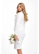 Compleu Fofy elegant dama  alb  fusta conica cu aplicatie de dantela premium cu paiete fine argintii si sacou scurt cambrat