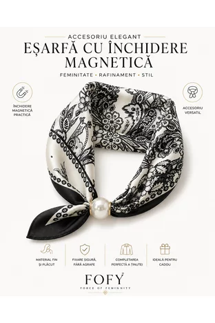 Eșarfă-Bijuterie cu Perlă Magnetică – Ivory & Black