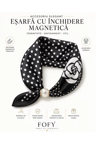 Eșarfă-Bijuterie cu Perlă Magnetică – Ivory & Black