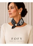 Eșarfă-Bijuterie cu Perlă Magnetică – Ivory & Black picture - 4