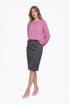 Fusta conica eleganta Fofy gri cu pliuri la spate