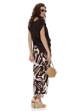 Fusta dama midi petrecuta din vascoza premium safari print 2026 maro
